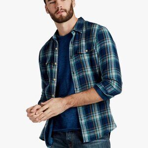 Lucky Brand Men's Size XXL Indigo Double Weave Button Down Shirt Plaid Classic